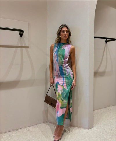 Nola | Pastelkleurige Maxi-jurk