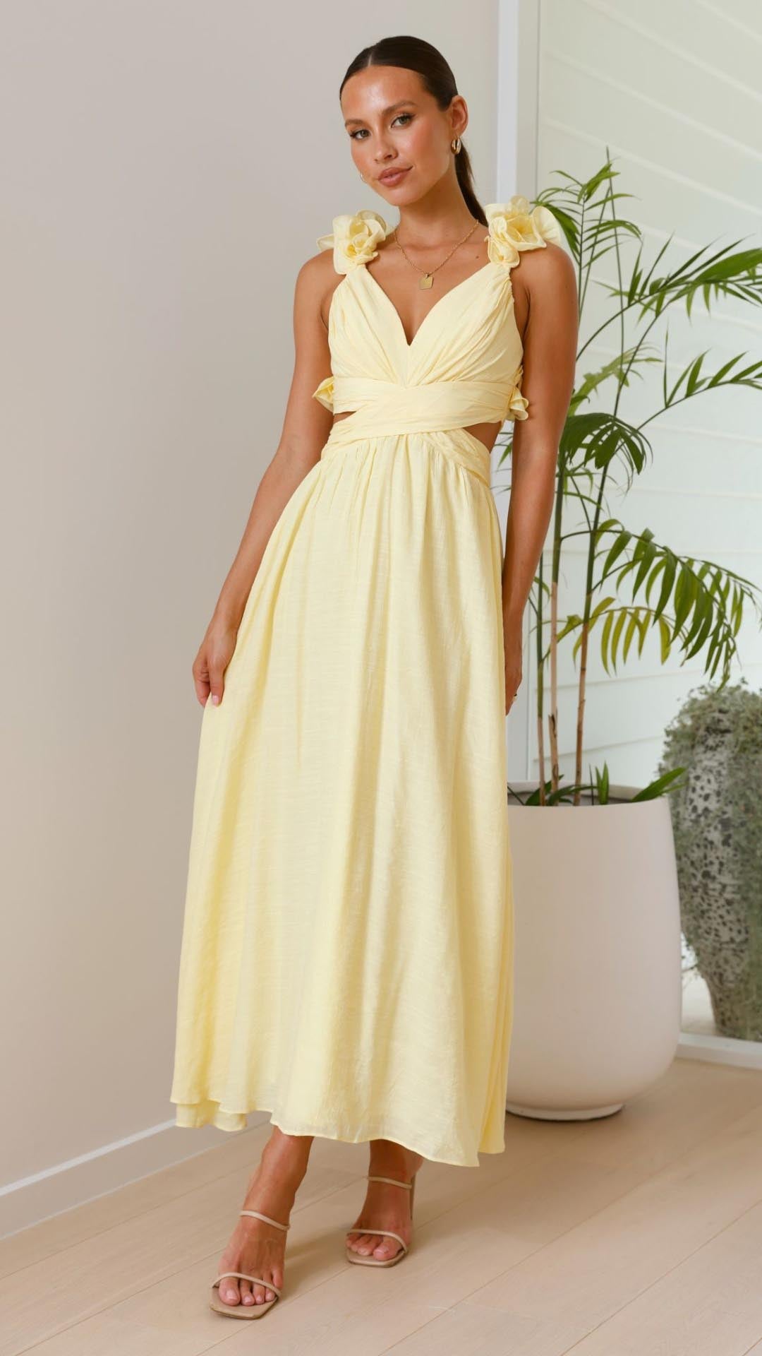 Prime™ | Gele Maxi Jurk met Ruches en V-Hals