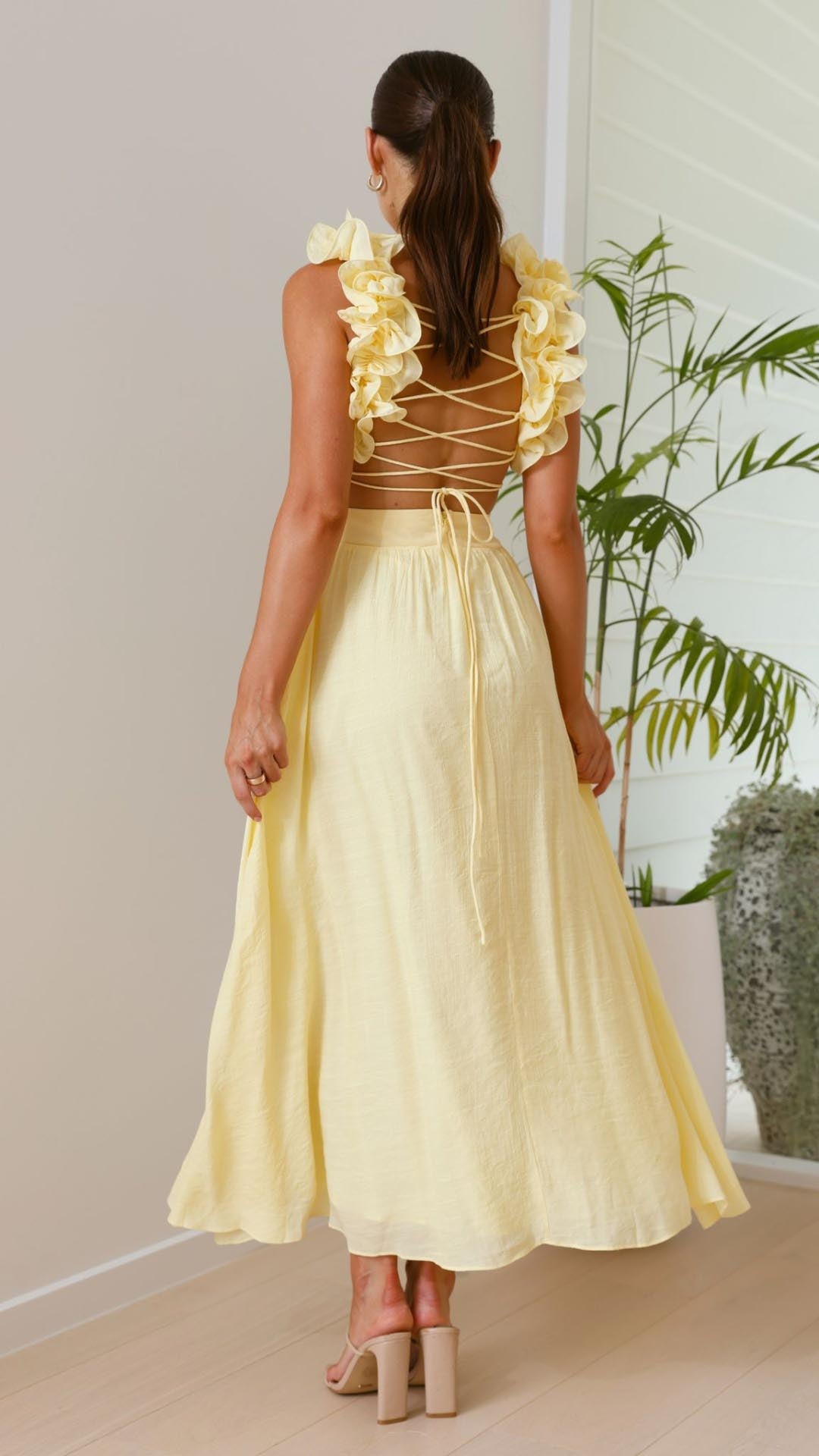 Prime™ | Gele Maxi Jurk met Ruches en V-Hals