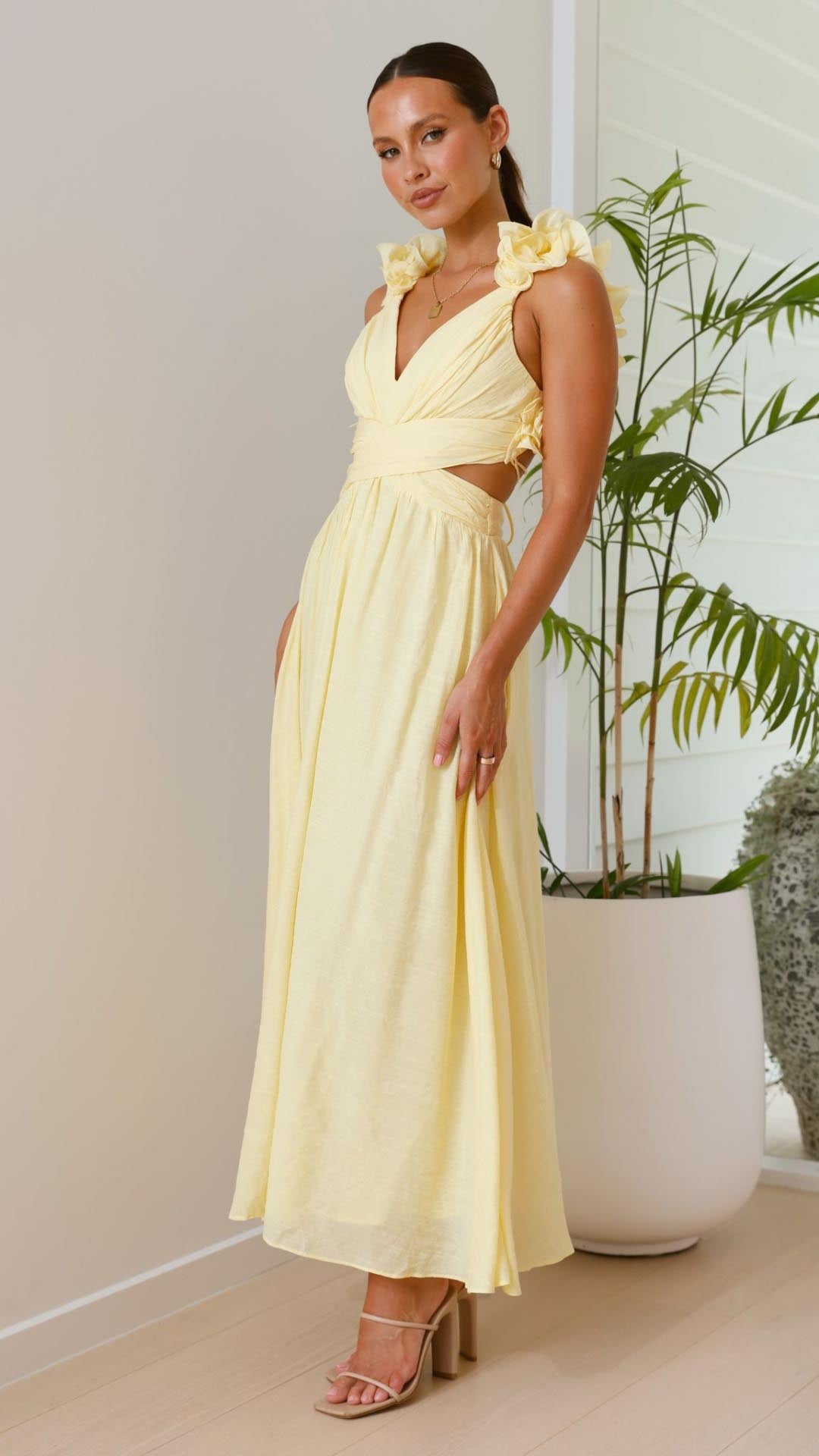 Prime™ | Gele Maxi Jurk met Ruches en V-Hals