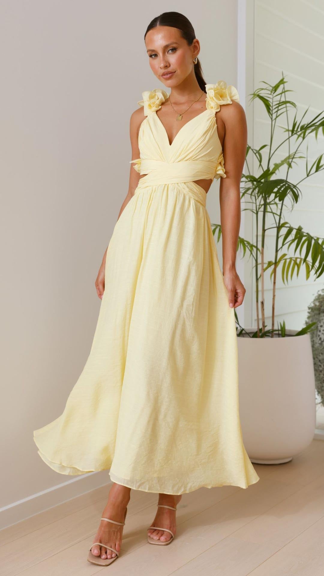 Prime™ | Gele Maxi Jurk met Ruches en V-Hals