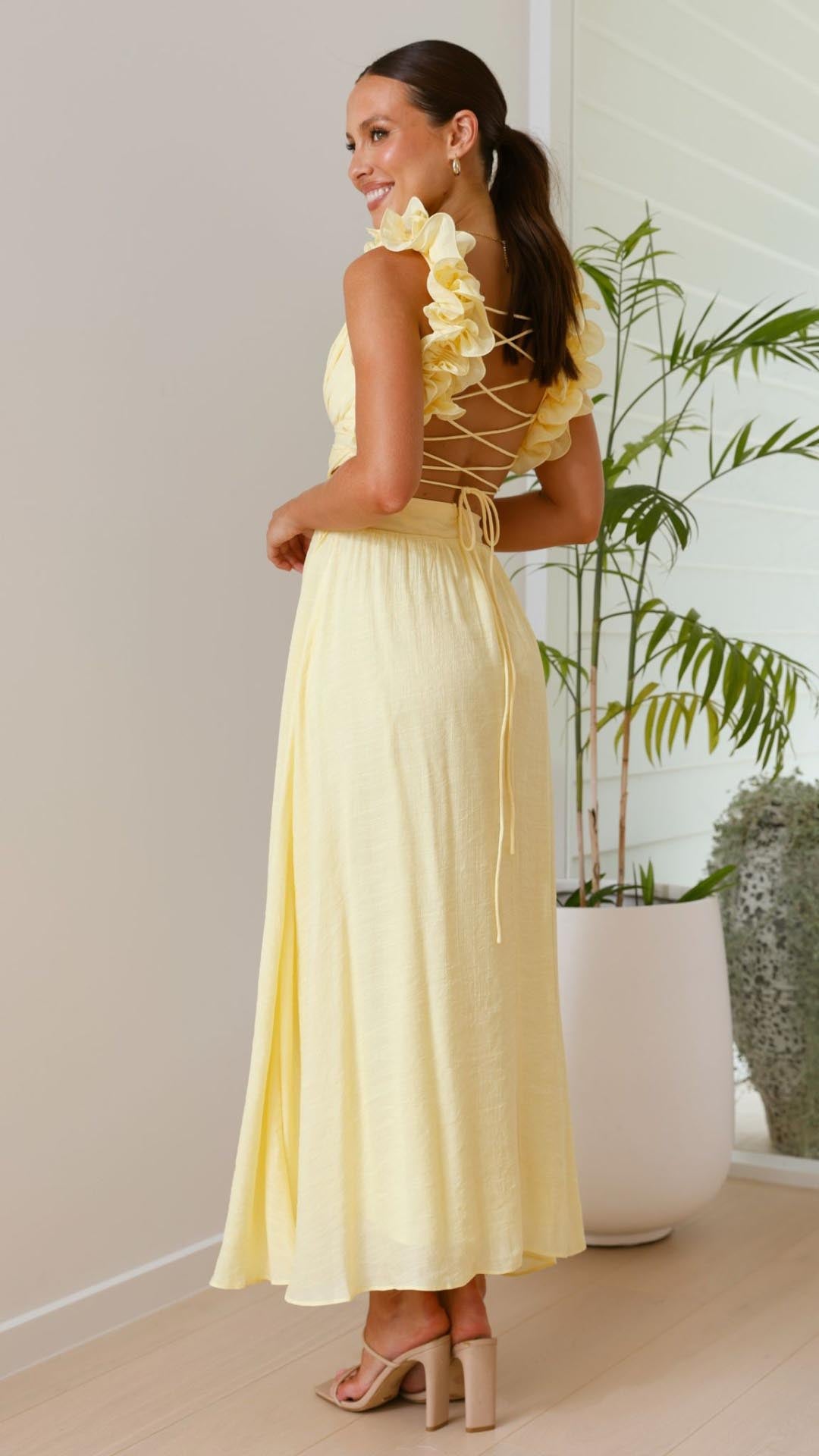 Prime™ | Gele Maxi Jurk met Ruches en V-Hals
