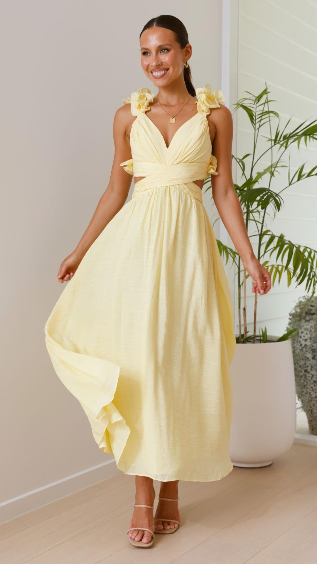 Prime™ | Gele Maxi Jurk met Ruches en V-Hals