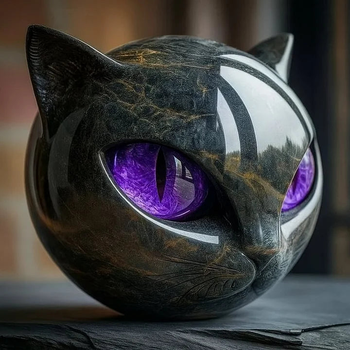 Middernachtse Majesteit™ – Mystieke Zwarte Kattenkop Beeld