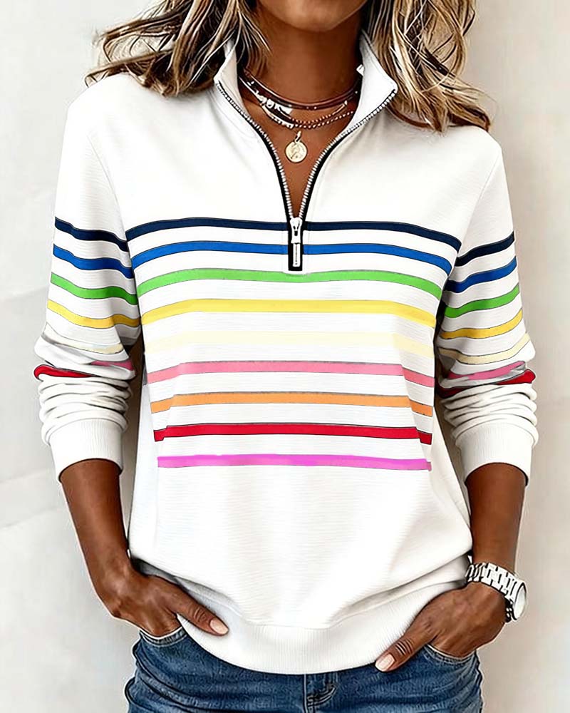 Vienna – Regenbooggestreepte Zip-sweatshirt