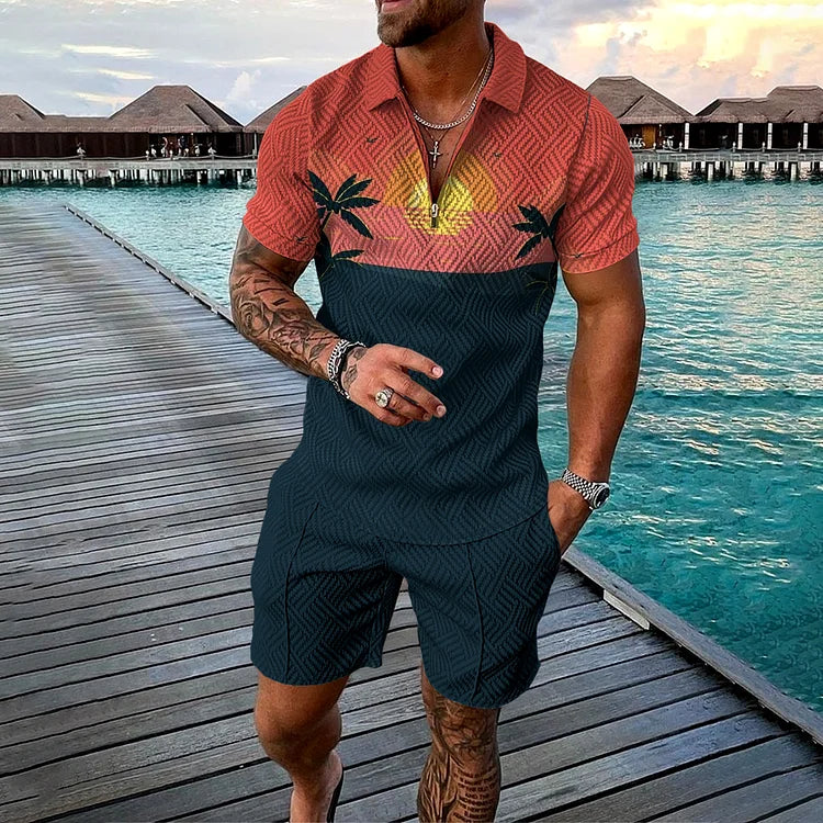 BEN | POLOSHIRT- & SHORTS-SET IN CABANA-STIJL