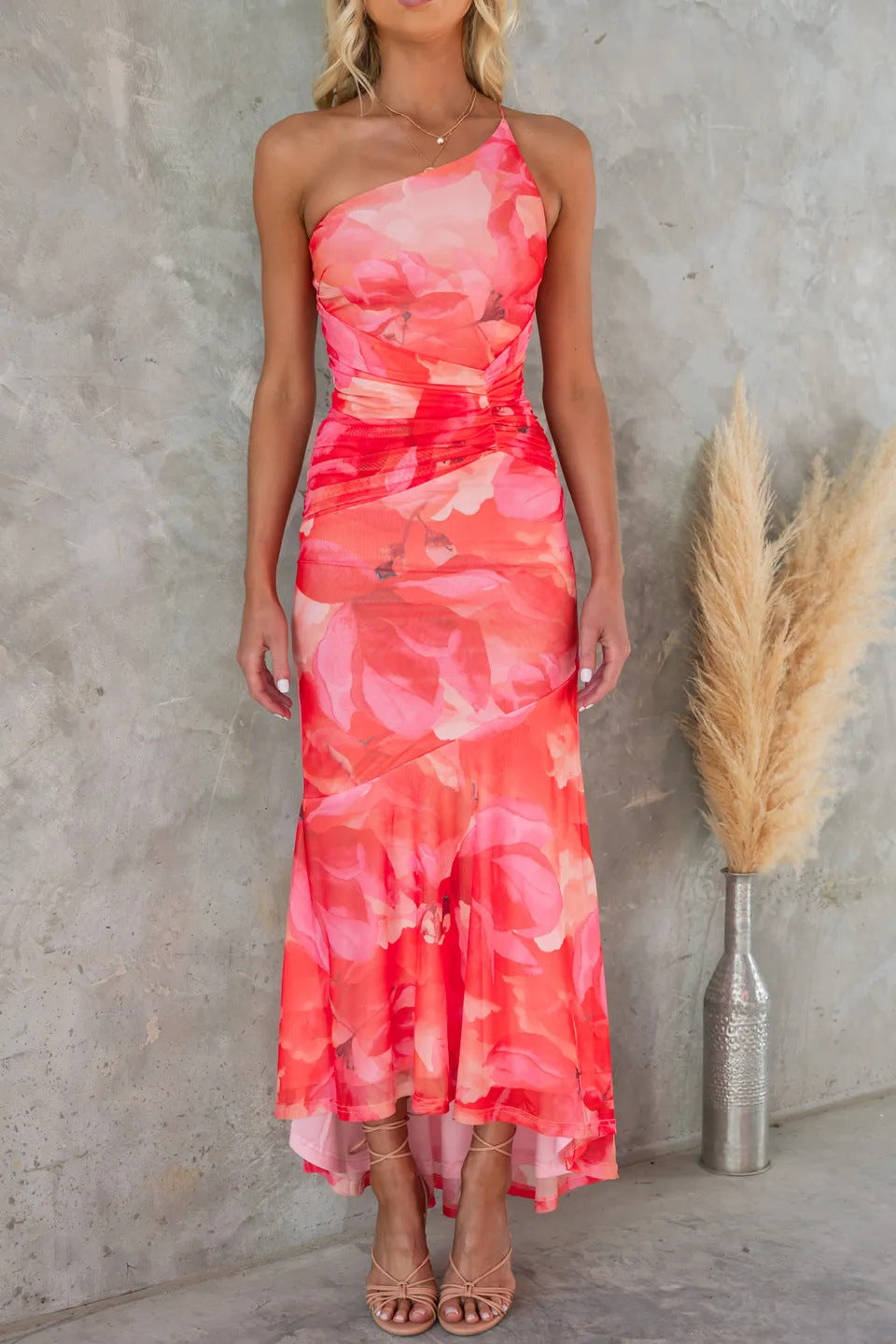 Xanthe – Geplooide One-Shoulder Zomerjurk