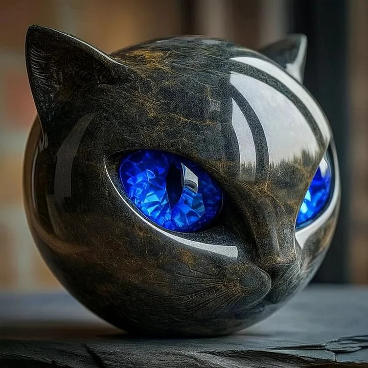Middernachtse Majesteit™ – Mystieke Zwarte Kattenkop Beeld