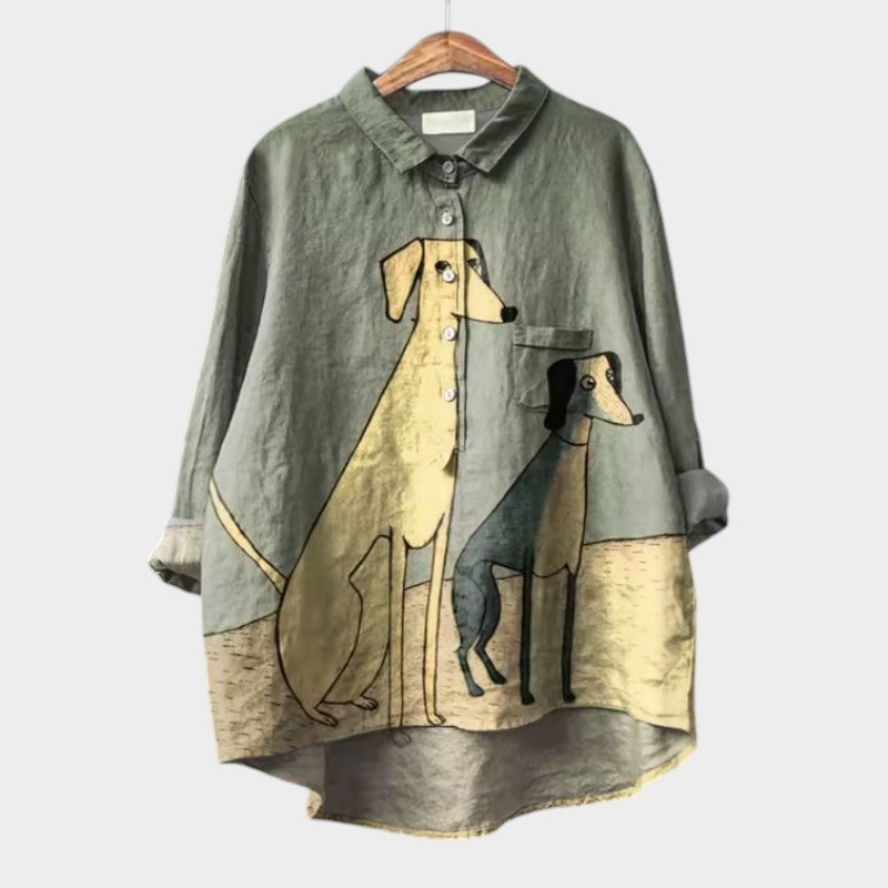 ELFRIDA | Oversized Blouse met Hondenprint ( Derde blouse gratis)