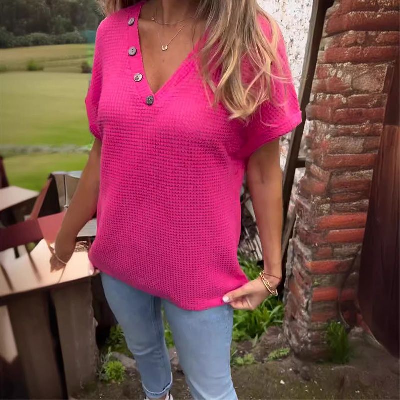 Lindse™ – Elegante Top met V-Hals en Korte Mouwen