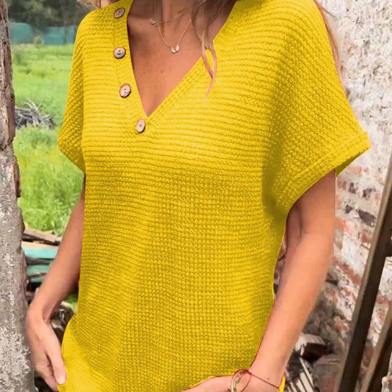 Lindse™ – Elegante Top met V-Hals en Korte Mouwen
