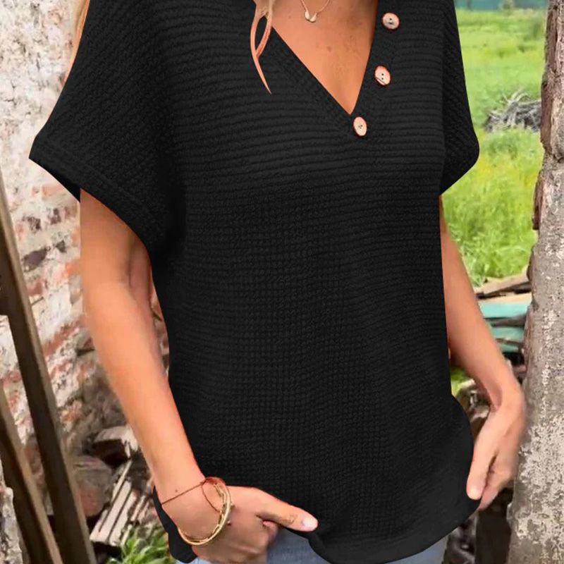 Lindse™ – Elegante Top met V-Hals en Korte Mouwen