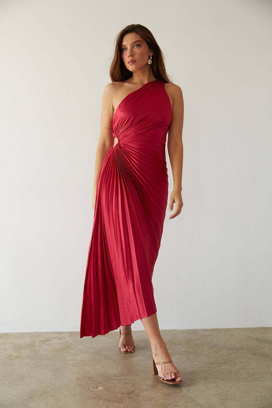 Sylviana - One-Shoulder Geplooide Midi Jurk